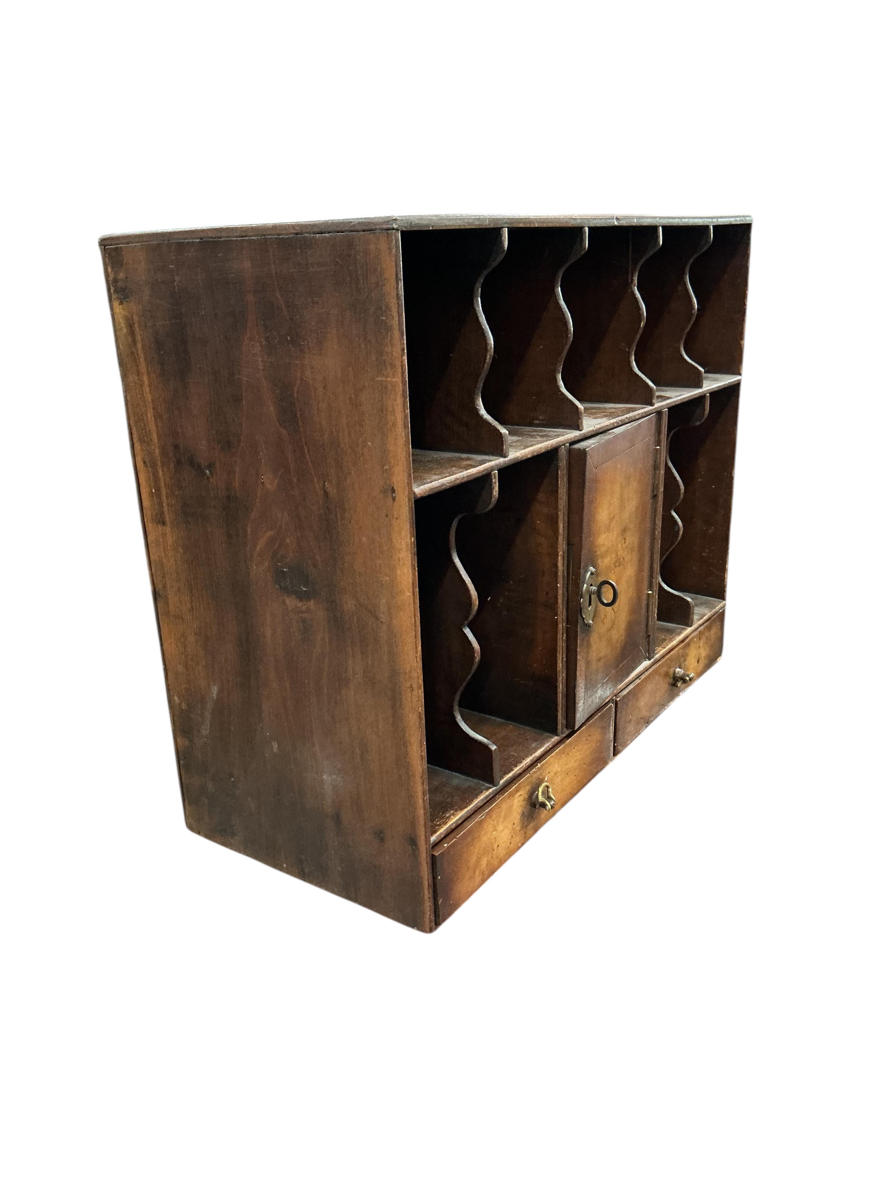 A Queen Anne Revival walnut pigeonhole unit, width 43cm, depth 19cm, height 36cm